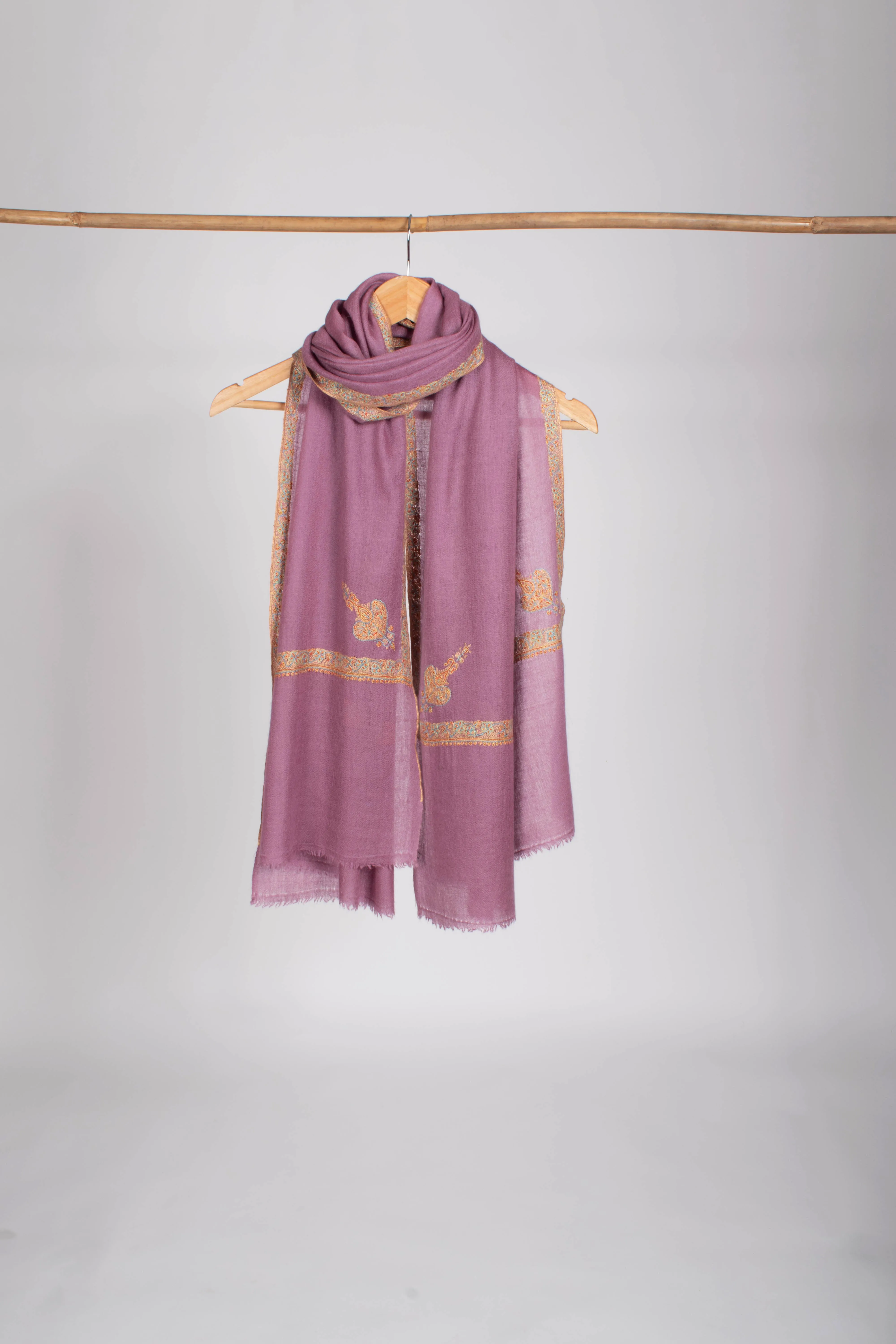 Lilac Small Border Featherlight Cashmere Scarf - CLANTON