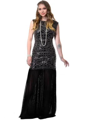 Long Black 1920s Womens Hollywood Gatsby Dress Costume