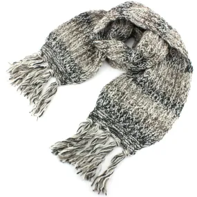 Long Chunky Knit Wool Multi Mix Scarf - Brown & Black Mix