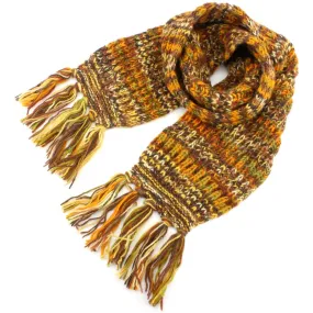 Long Chunky Knit Wool Multi Mix Scarf - Orange Mix