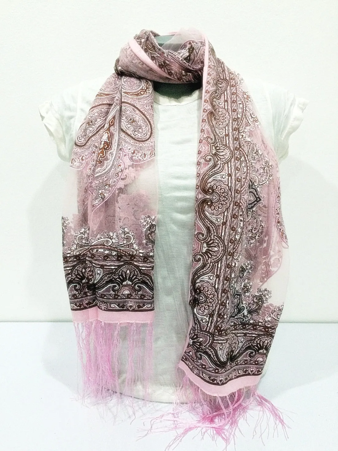 Lovely Hand Made Thai Floral Scarf Shawl Pink