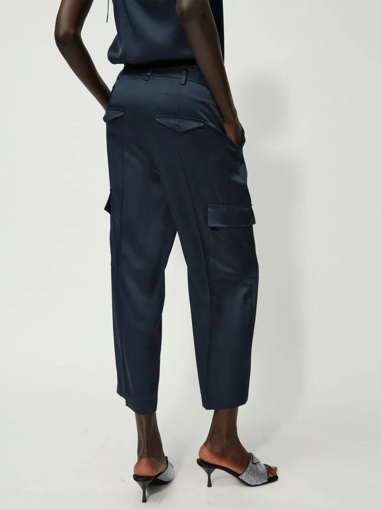 Luisa Cerano Satin Cargo Pants Petrol Blue