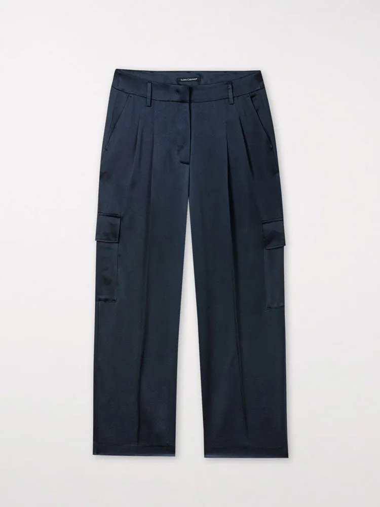 Luisa Cerano Satin Cargo Pants Petrol Blue