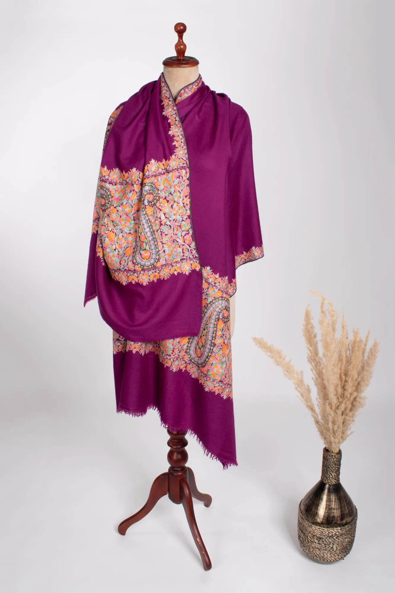 Magenta Kashmiri Pashmina Shawl - MANDAWA