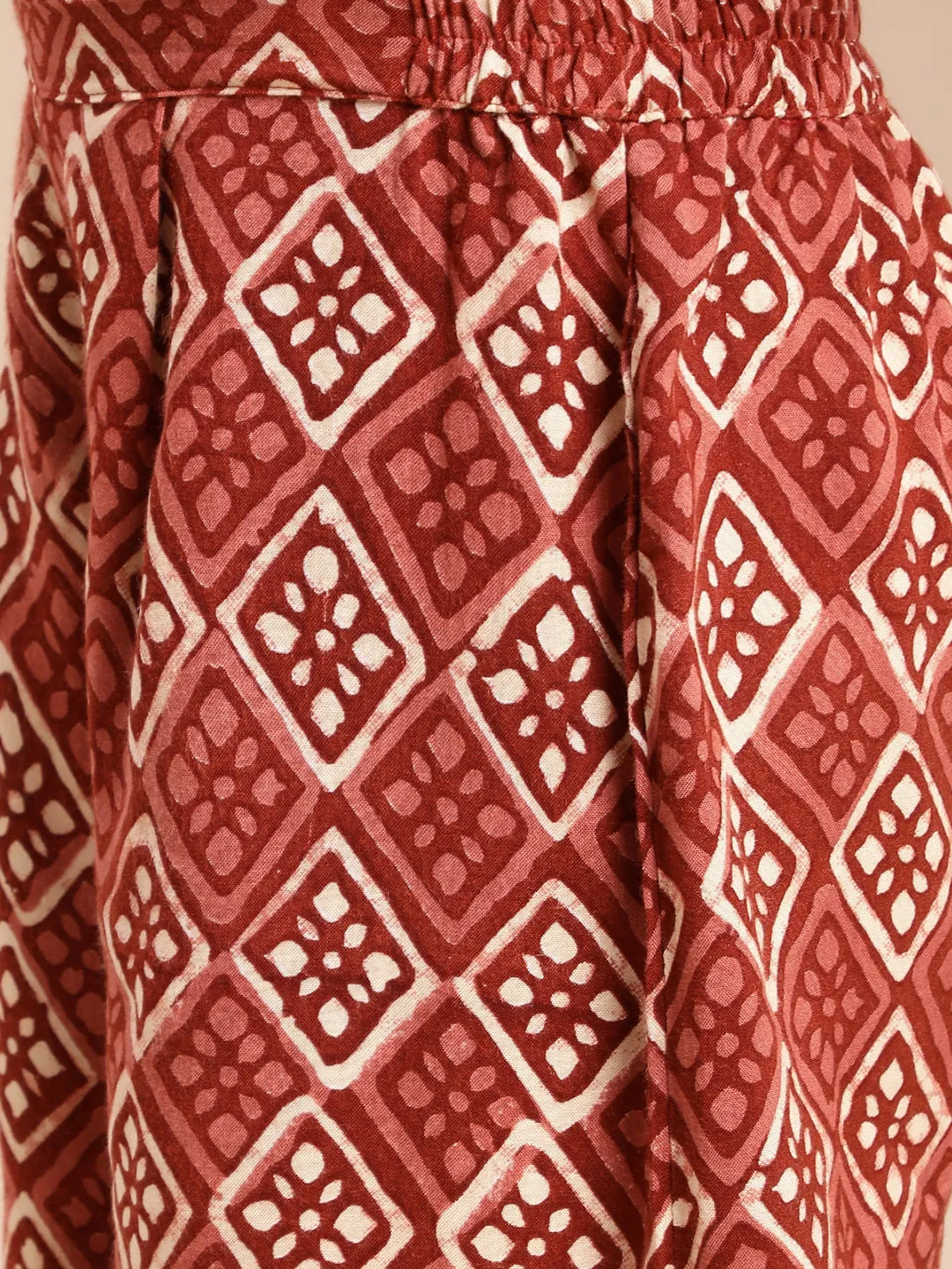 Maroon Printed Rayon Girls Kurta Set