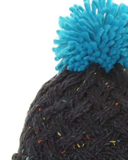 Mens BoBo Speckle Chunky Knit Bobble Hat - Blue