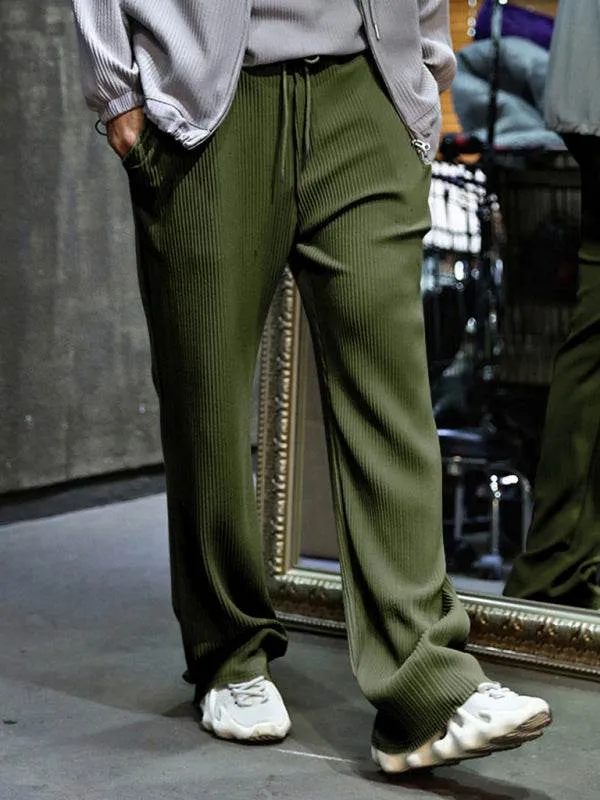 Men's casual trousers, loose straight trousers, drapey striped high-waisted wide-leg trousers