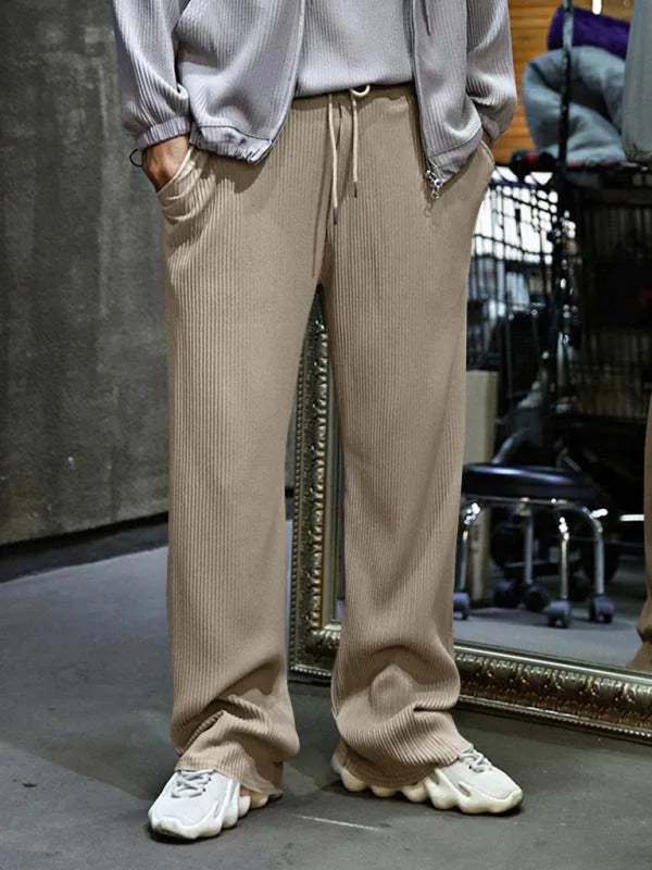 Men's casual trousers, loose straight trousers, drapey striped high-waisted wide-leg trousers