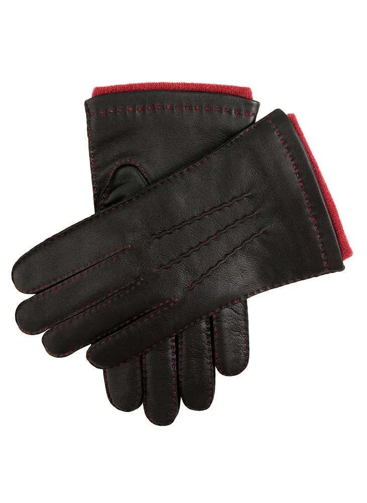 Men's Handsewn Three-Point Cashmere-Lined Leather Gloves with Colour Contrast Details