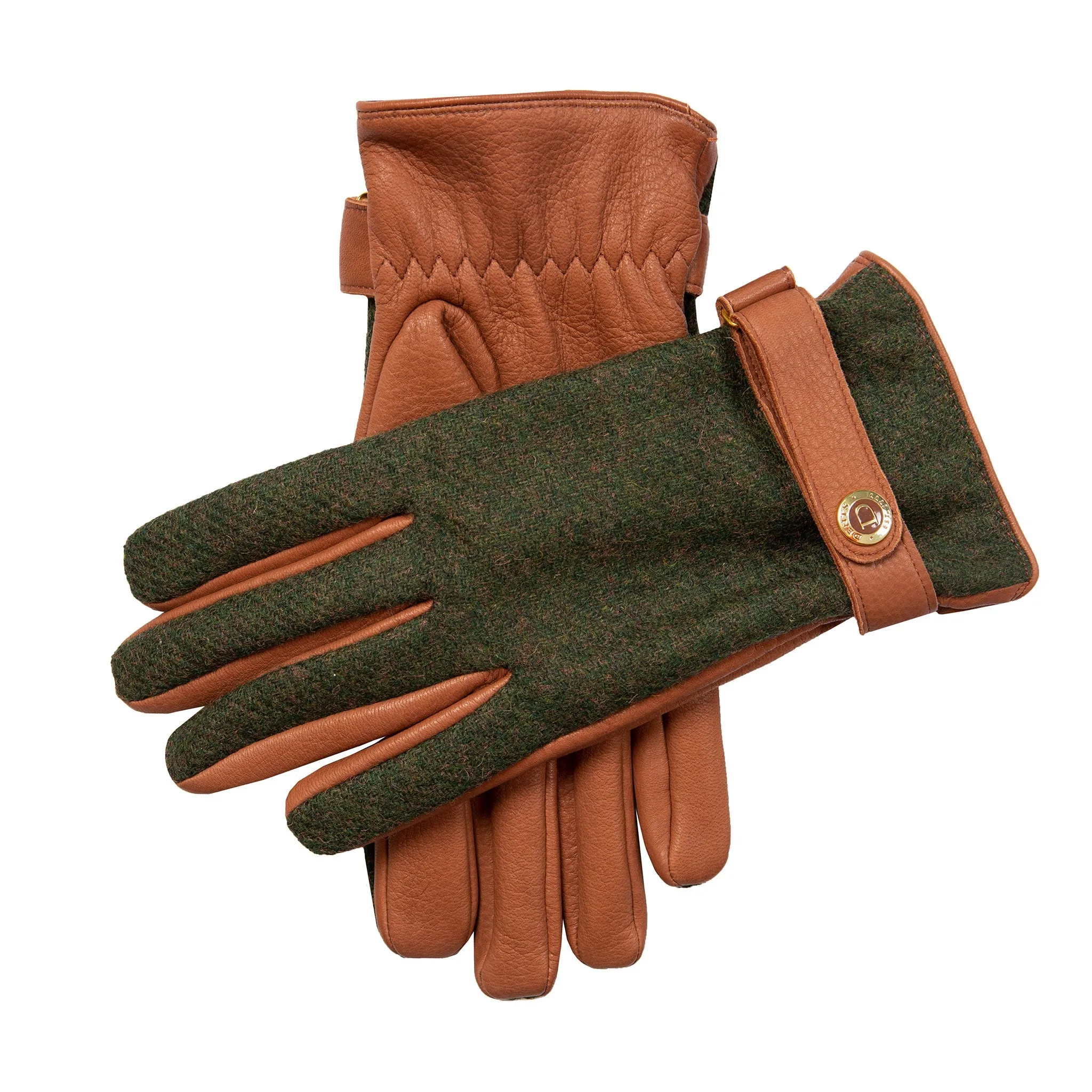 Men’s Heritage Cashmere-Lined Abraham Moon Tweed and Deerskin Leather Gloves