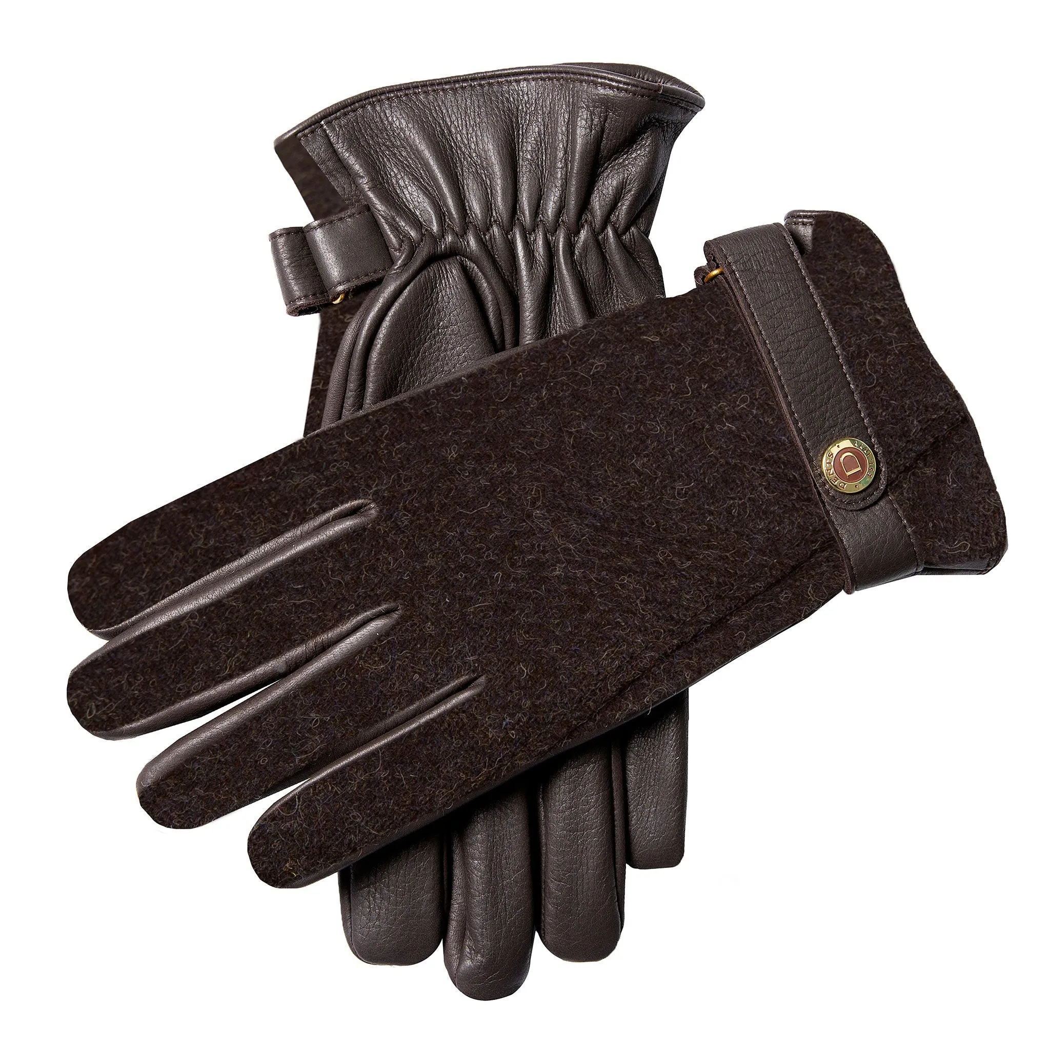 Men’s Heritage Cashmere-Lined Abraham Moon Tweed and Deerskin Leather Gloves