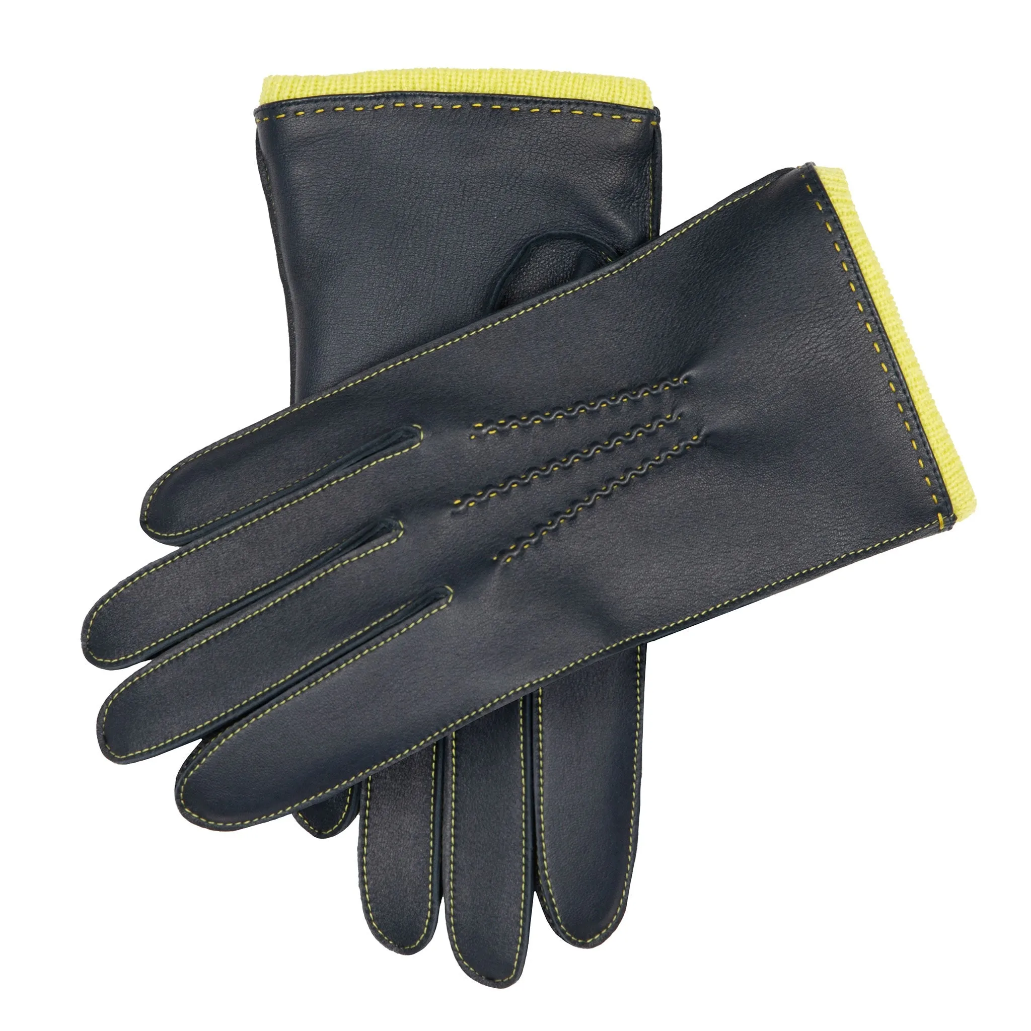 Men’s Heritage Three-Point Cashmere-Lined Leather Gloves with Colour Contrast Details