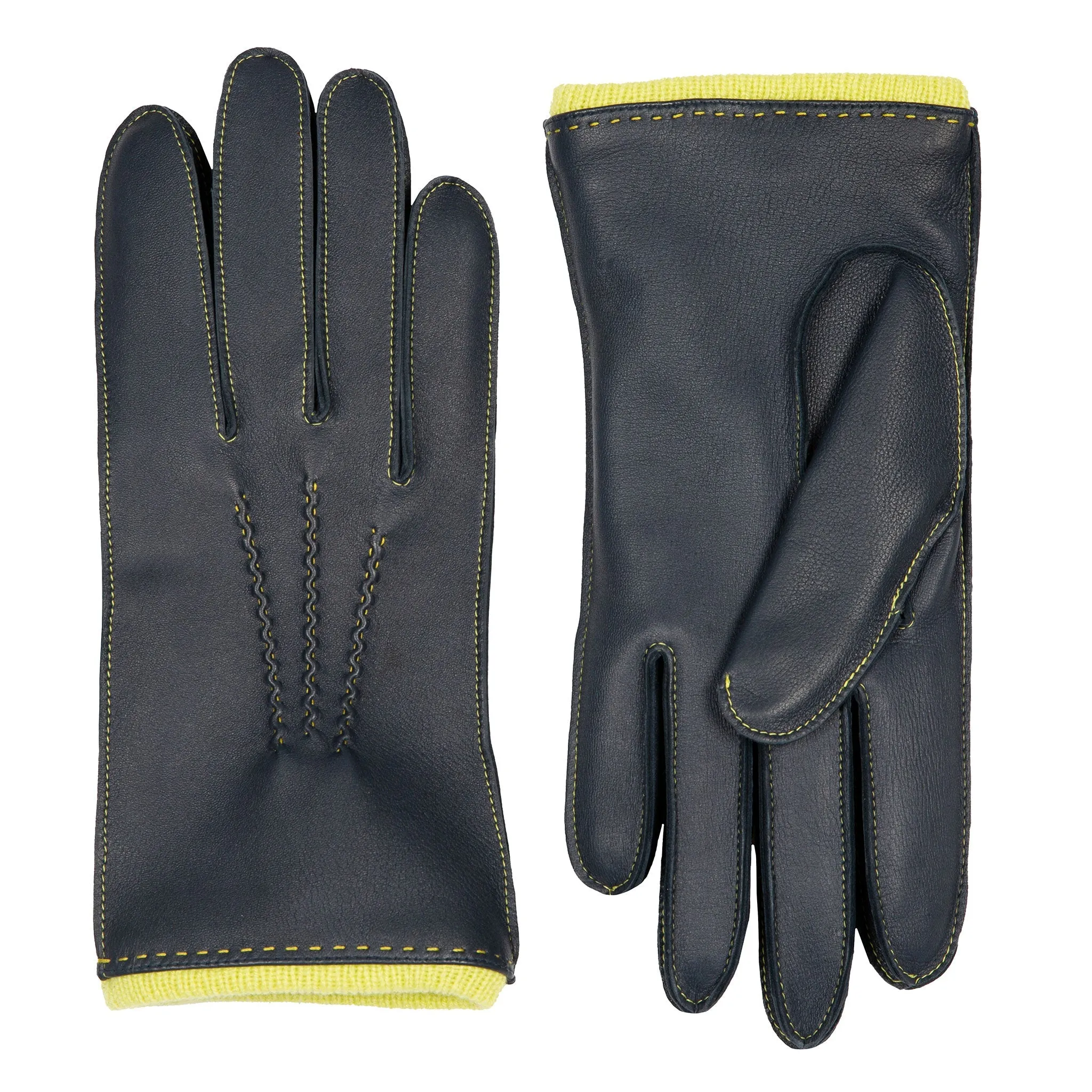 Men’s Heritage Three-Point Cashmere-Lined Leather Gloves with Colour Contrast Details