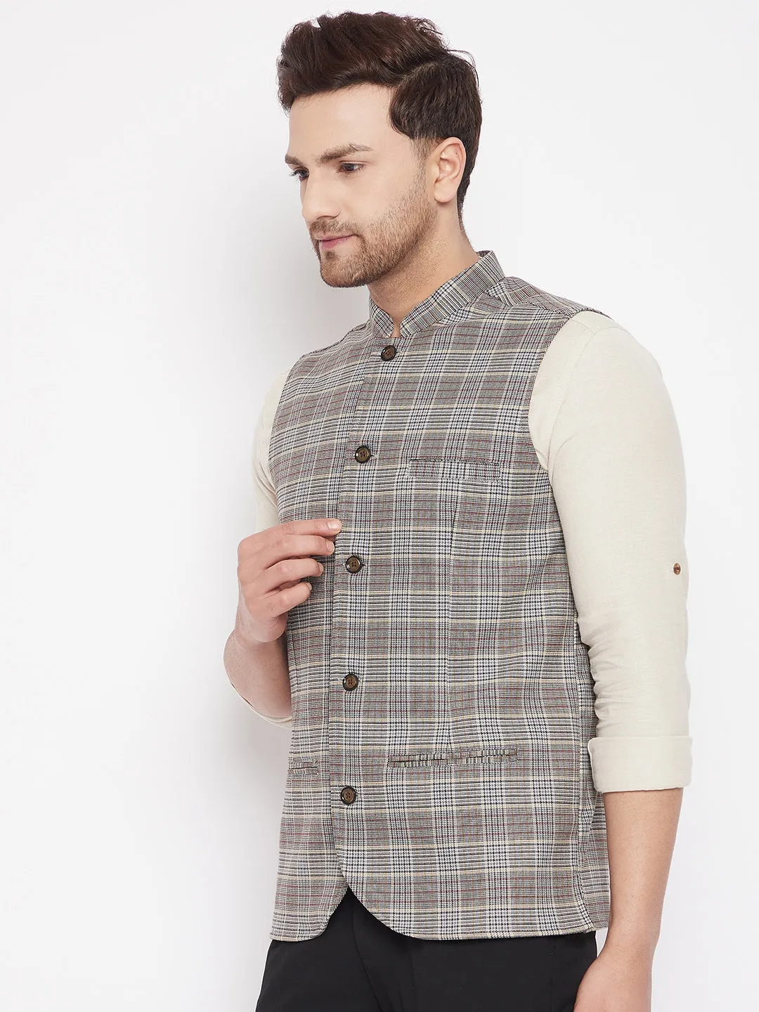 Men's Multi Color Nehru Jacket-Contrast Lining-Free Pocket Square - Even Apparels