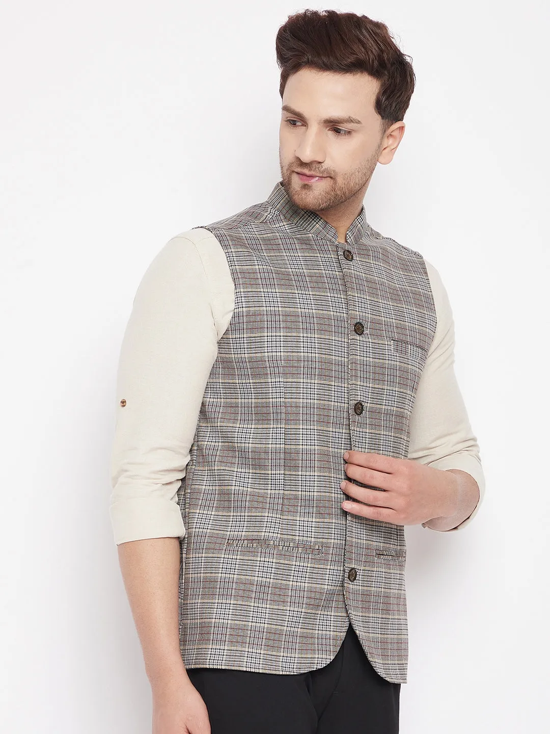 Men's Multi Color Nehru Jacket-Contrast Lining-Free Pocket Square - Even Apparels