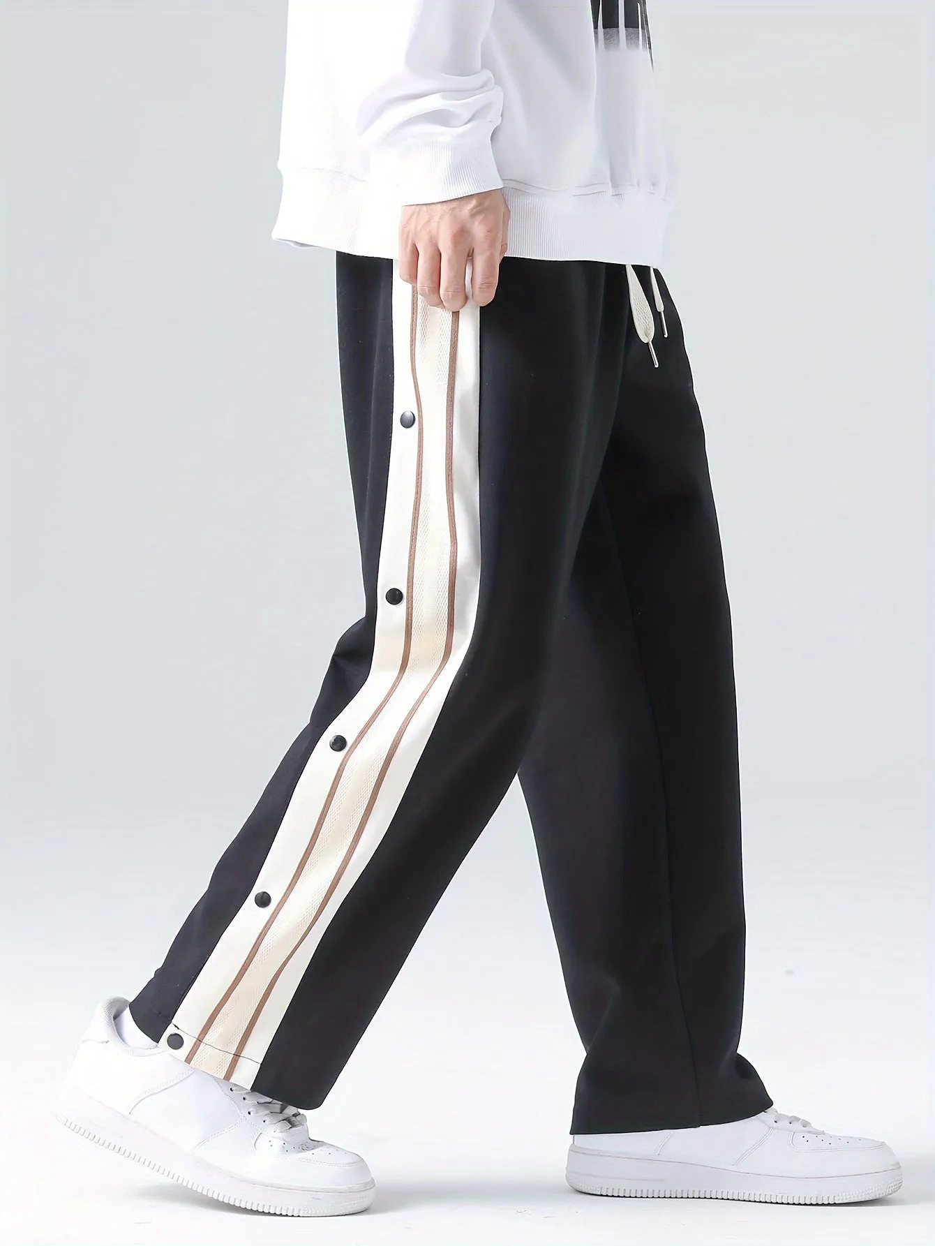 Men's Street Style Striped Wide-Leg Pants with Drawstring Waist - Casual, Loose Fit for Basketball & Outdoor Activities