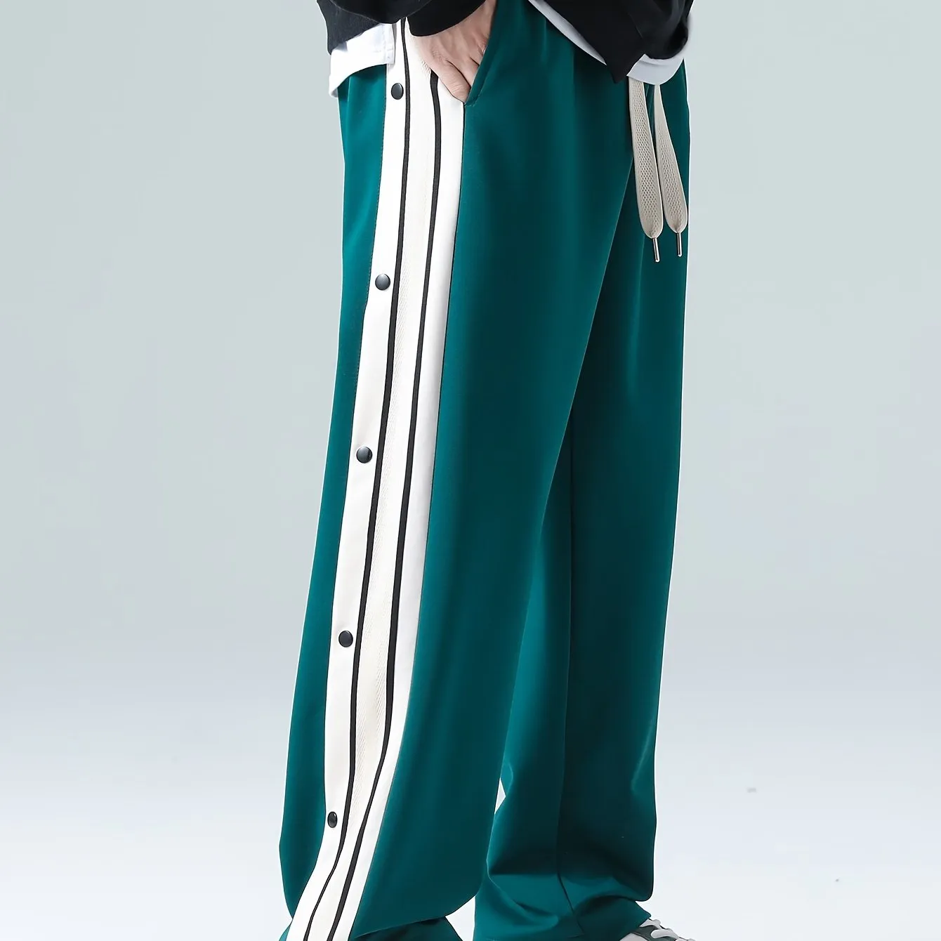 Men's Street Style Striped Wide-Leg Pants with Drawstring Waist - Casual, Loose Fit for Basketball & Outdoor Activities