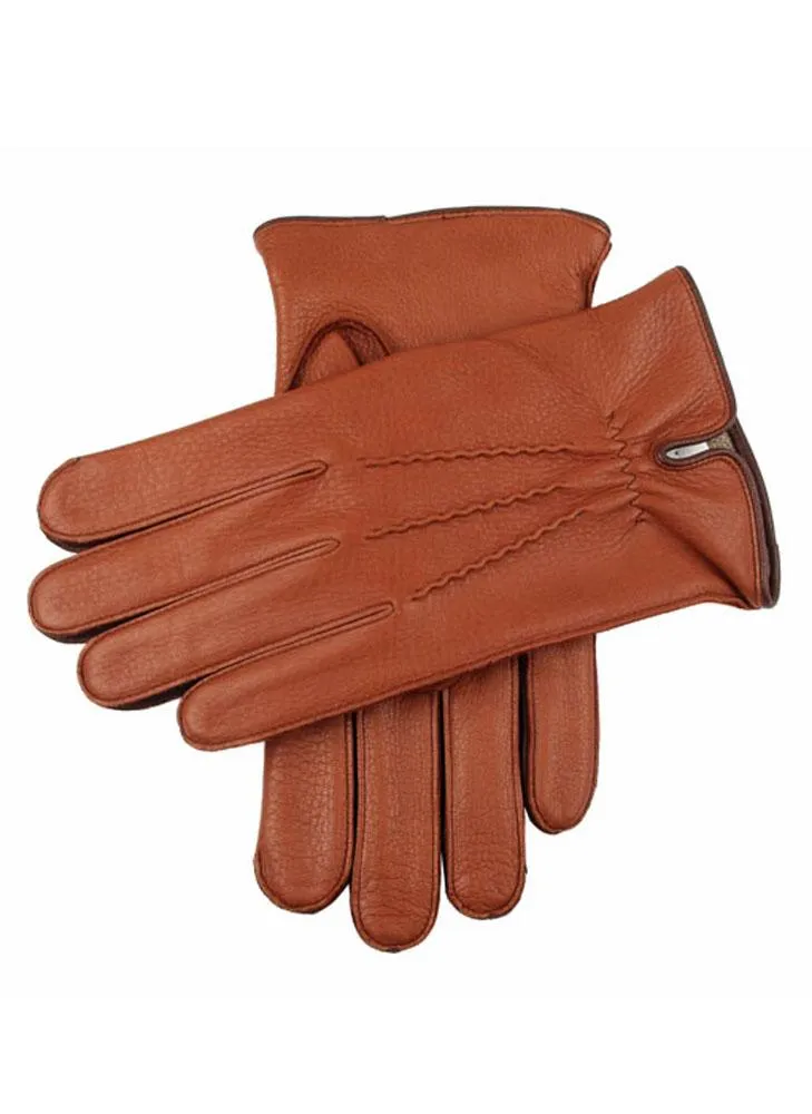 Men's Three-Point Cashmere-Lined Deerskin Leather Gloves