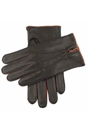 Men's Three-Point Cashmere-Lined Deerskin Leather Gloves