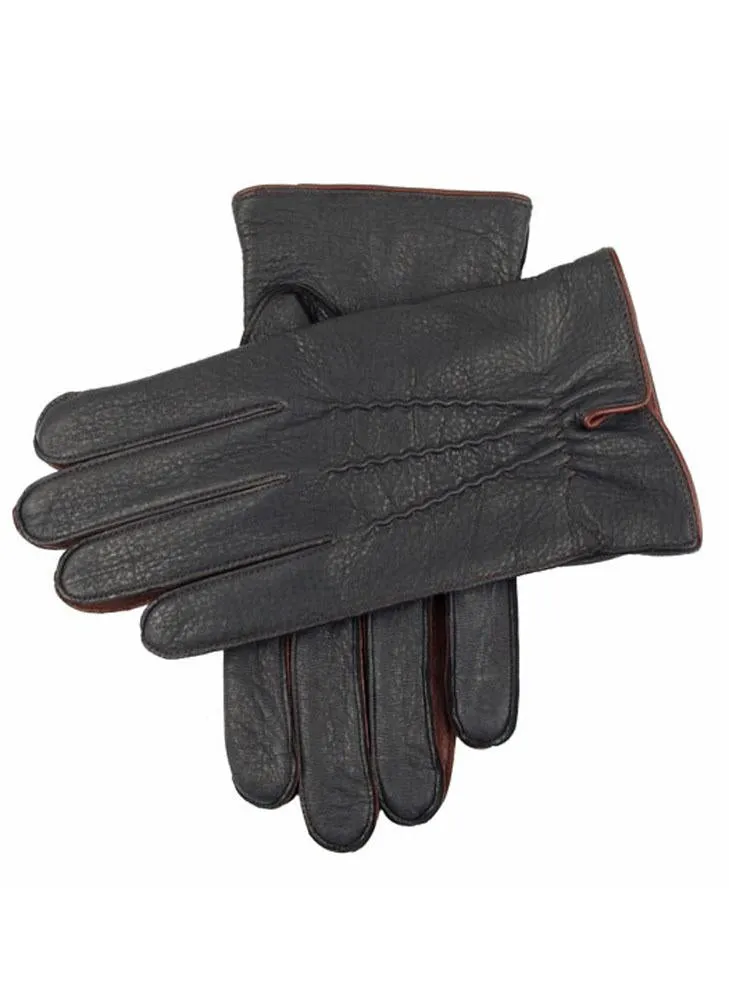 Men's Three-Point Cashmere-Lined Deerskin Leather Gloves