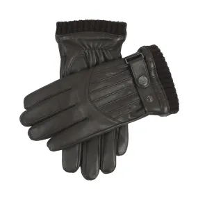 Men’s Touchscreen Wool Blend-Lined Leather Gloves with Vertical Stitch Design and Knitted Cuffs