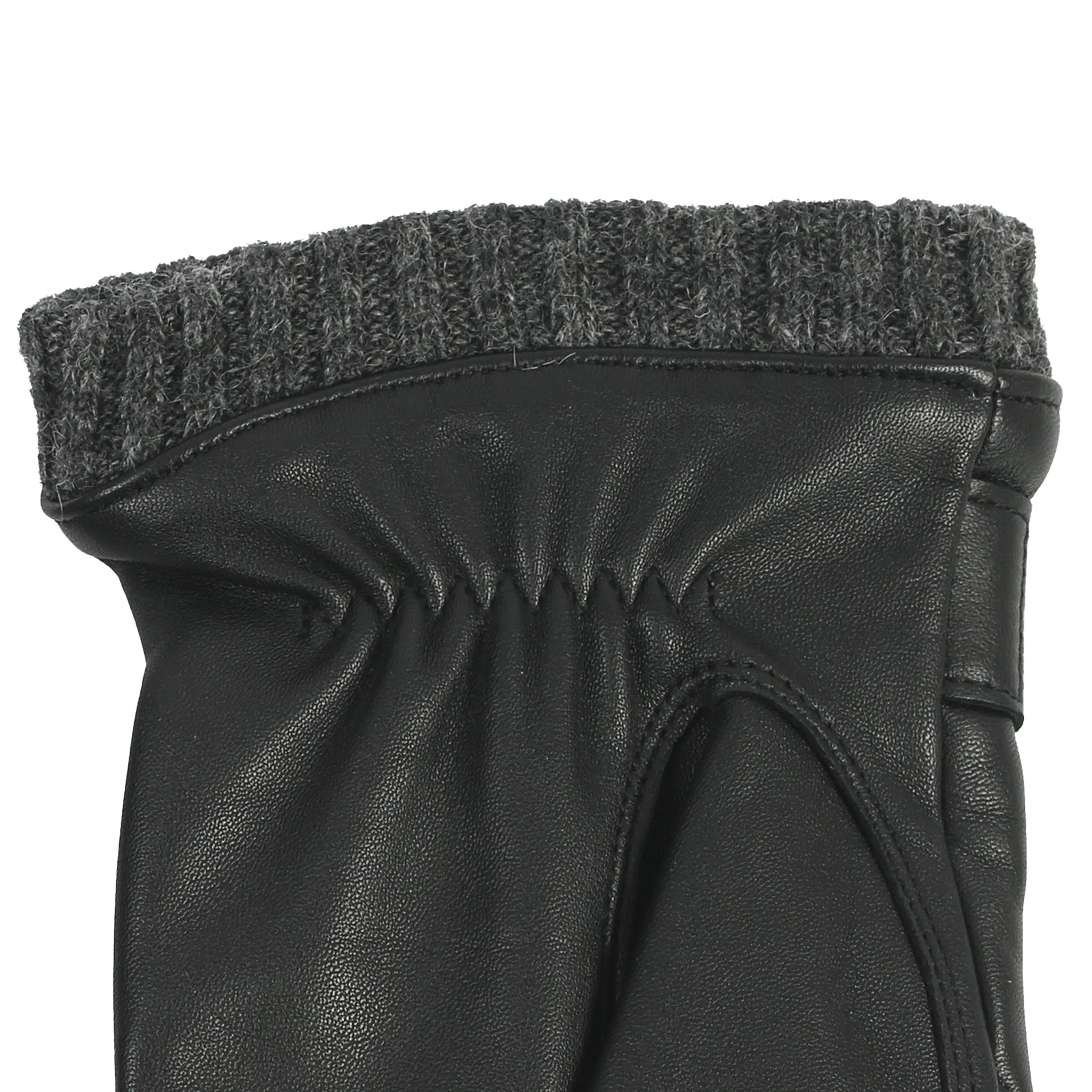 Men’s Touchscreen Wool Blend-Lined Leather Gloves with Vertical Stitch Design and Knitted Cuffs