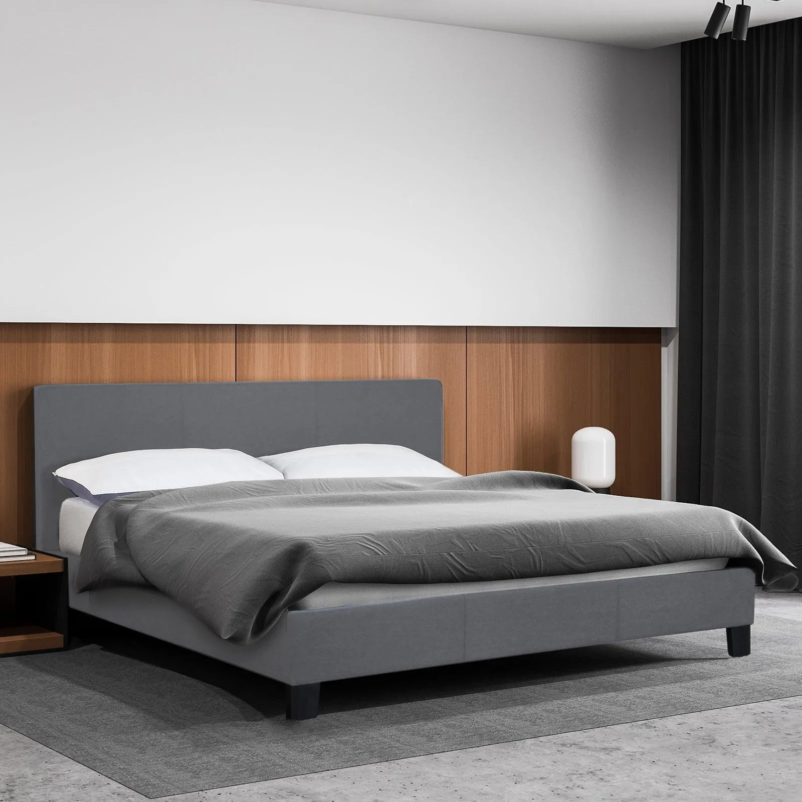 Milano Sienna Luxury Bed Frame Base And Headboard Solid Wood Padded Linen Fabric - Queen - Grey