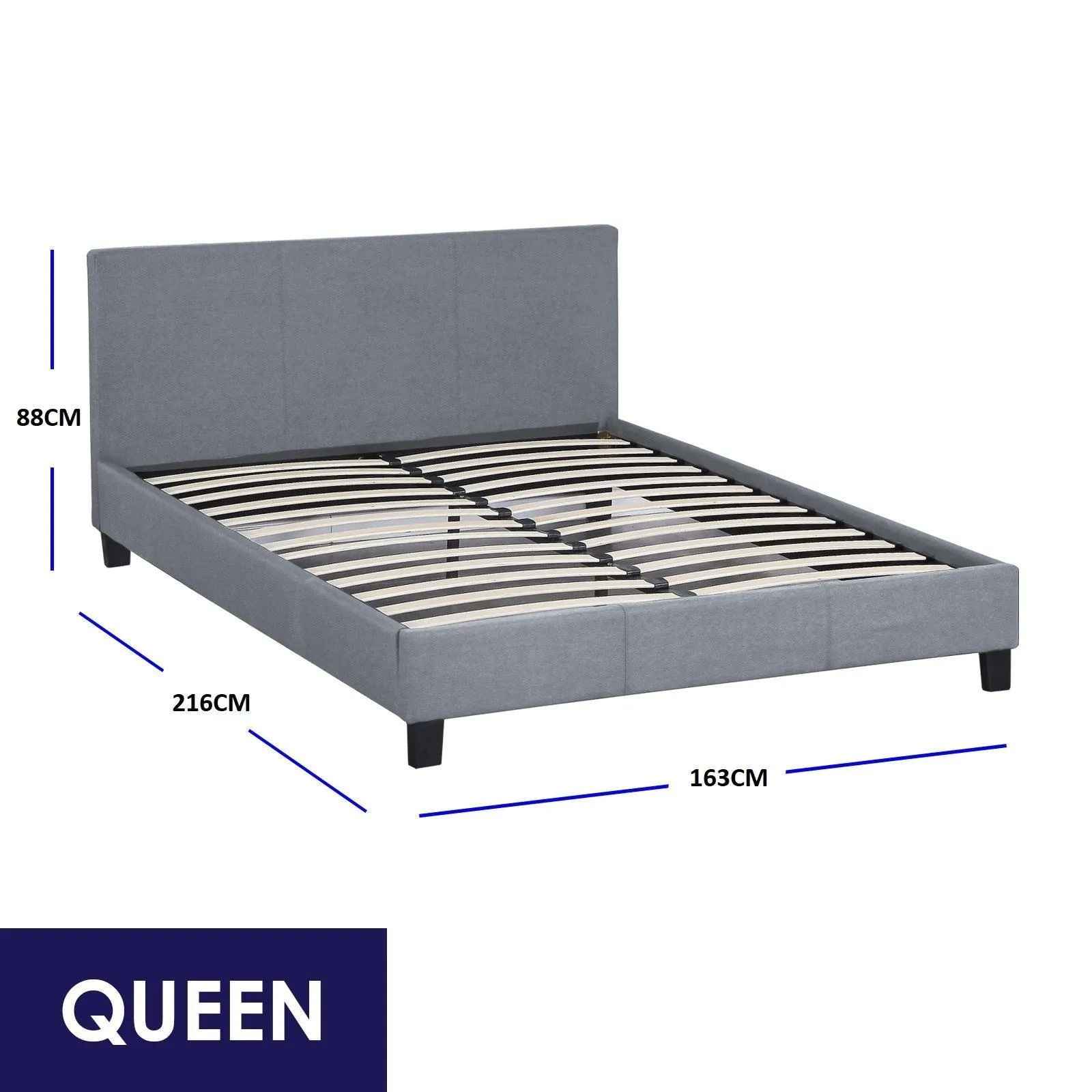 Milano Sienna Luxury Bed Frame Base And Headboard Solid Wood Padded Linen Fabric - Queen - Grey