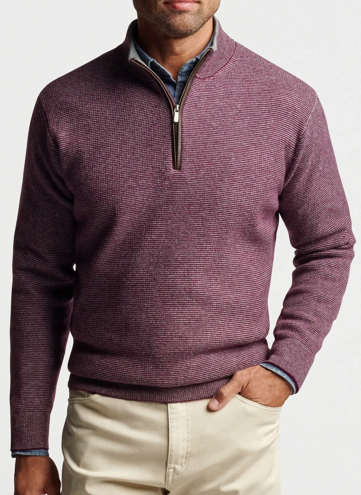 MILL WOOL-CASHMERE 0/4 ZIP SWEATER - CLARET