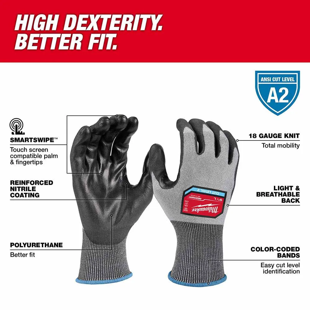 Milwaukee 48-73-8722 High Dexterity A2 Polyurethane Dipped Gloves - Large