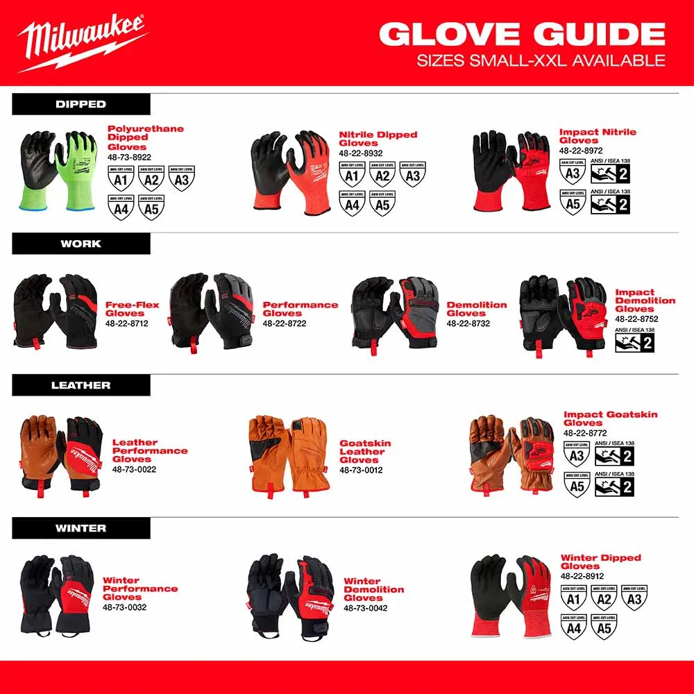 Milwaukee 48-73-8722 High Dexterity A2 Polyurethane Dipped Gloves - Large