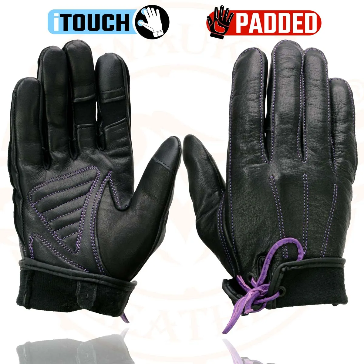 Milwaukee Leather MG7771 Women's Black/ Purple ’I - Touchscreen Compatible’ Laced Wrist Motorcycle Hand Gloves W/ Gel Palm