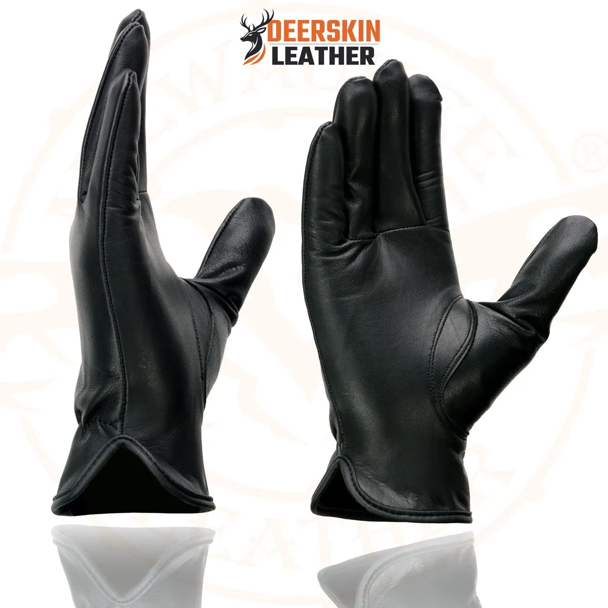 Milwaukee Leather SH886 Women's Black Unlined Deerskin Lightweight Motorcycle Hand Gloves w/ Sinch Wrist Closure