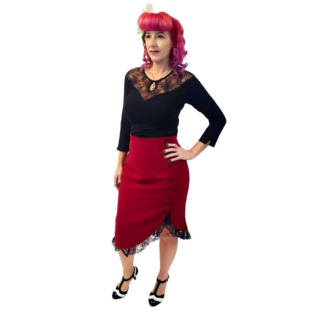 Miss Priss Pinup Ruffle Skirt in Red