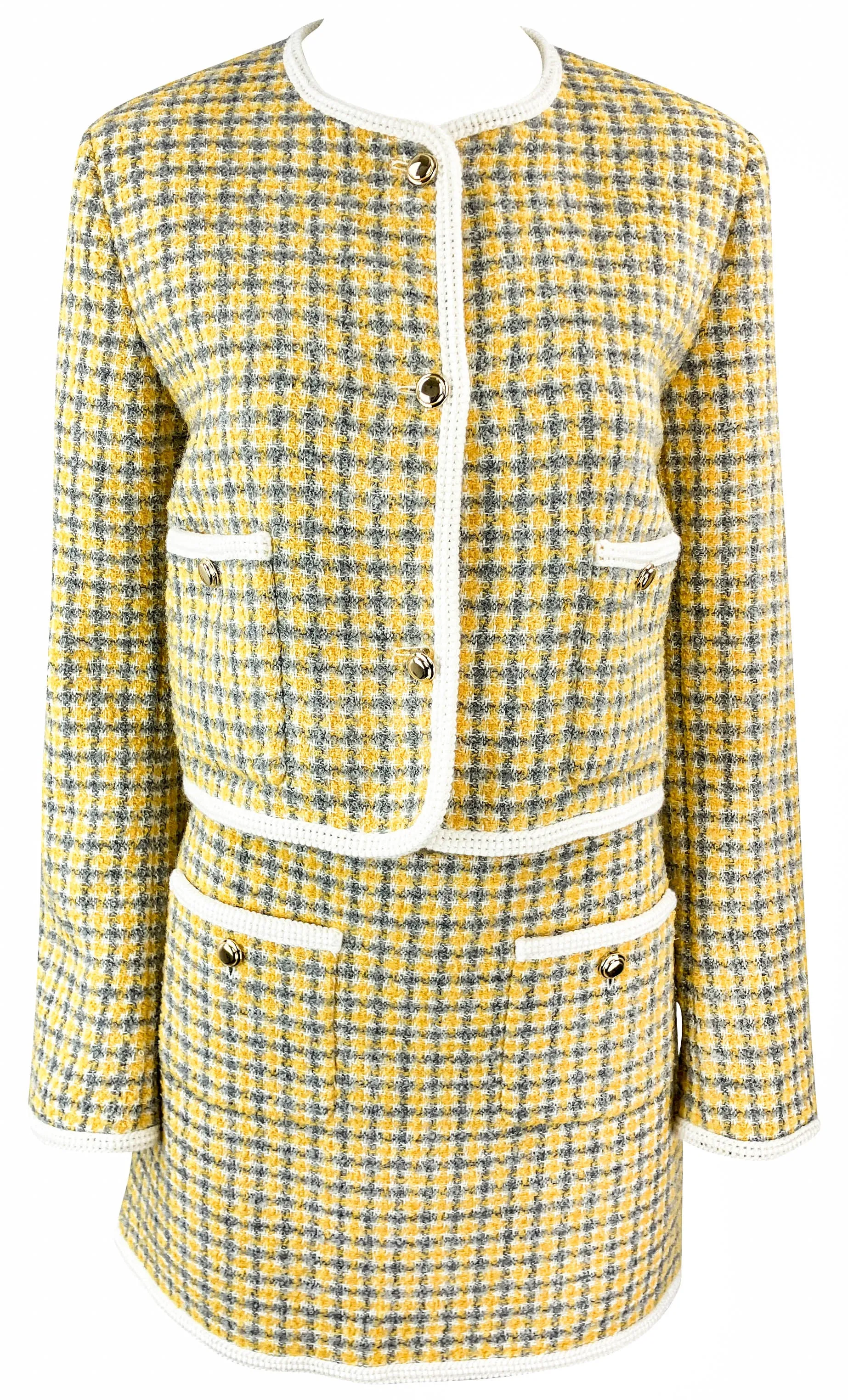 Miu Miu Cropped Plaid Jacket in Gold/Grey