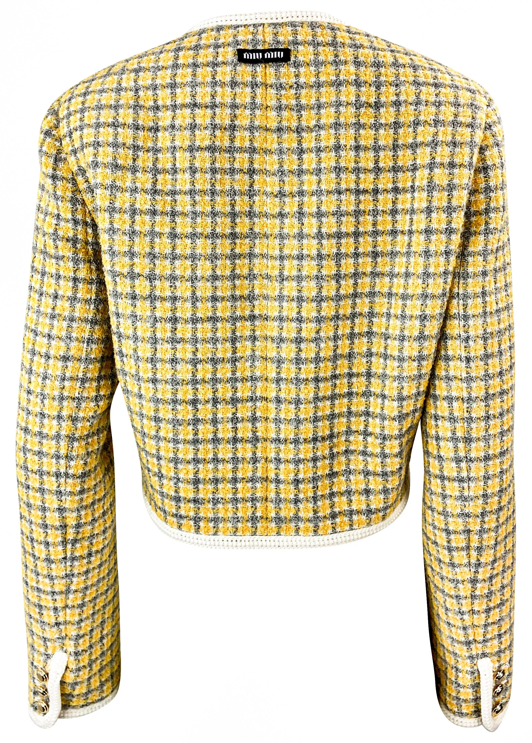 Miu Miu Cropped Plaid Jacket in Gold/Grey