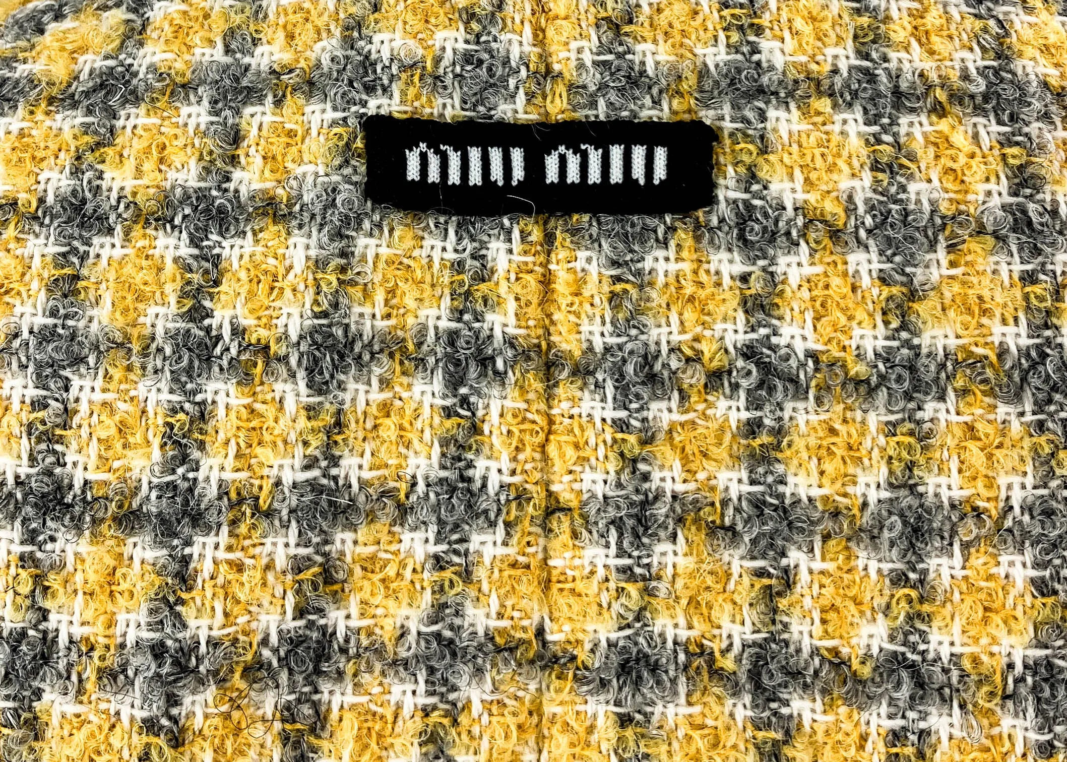 Miu Miu Cropped Plaid Jacket in Gold/Grey