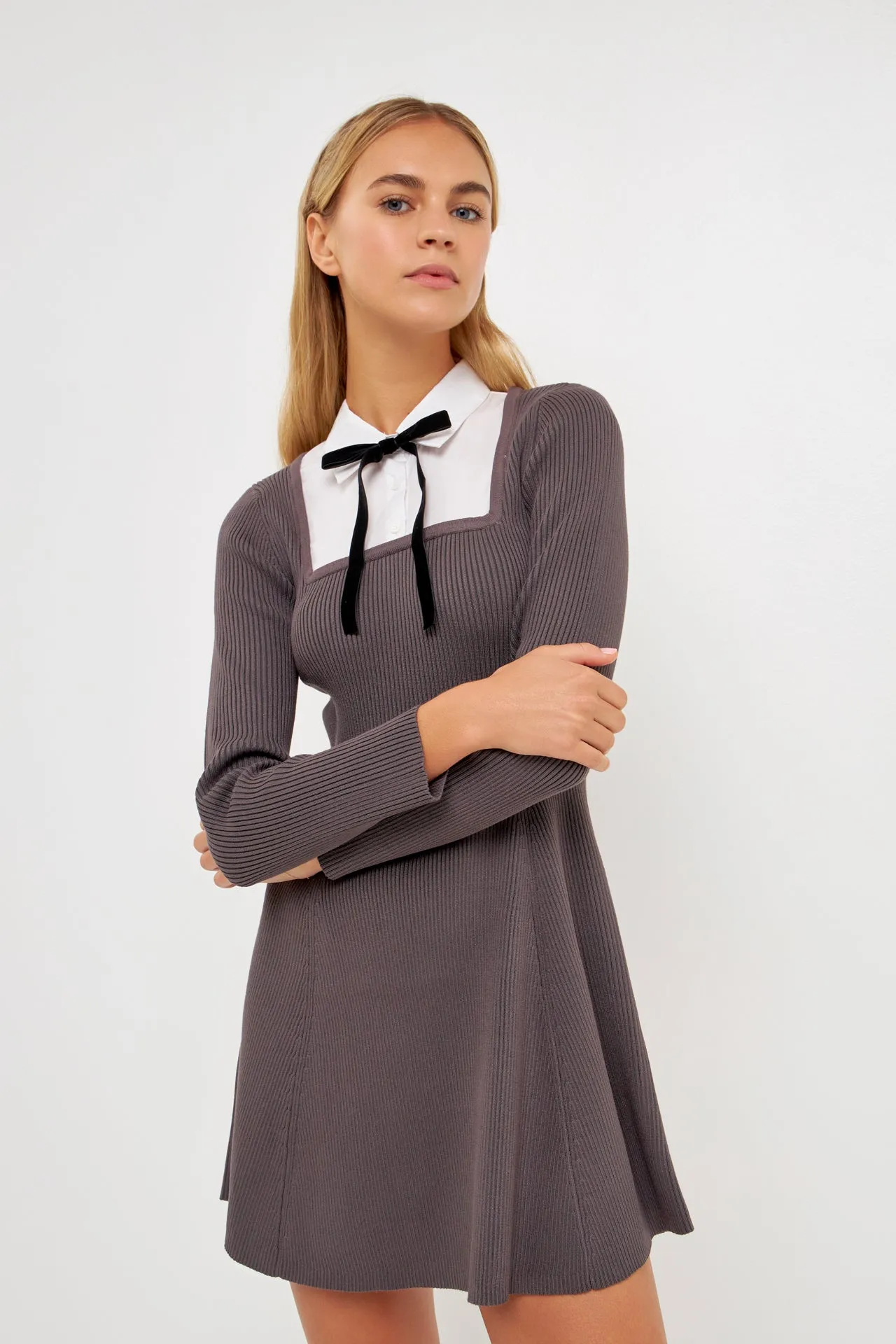 Mixed Media Fit and Flare Sweater Dress