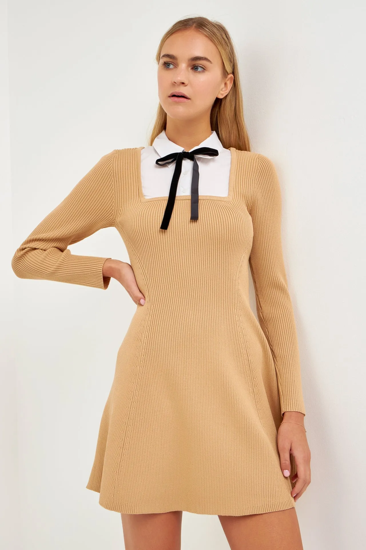 Mixed Media Fit and Flare Sweater Dress