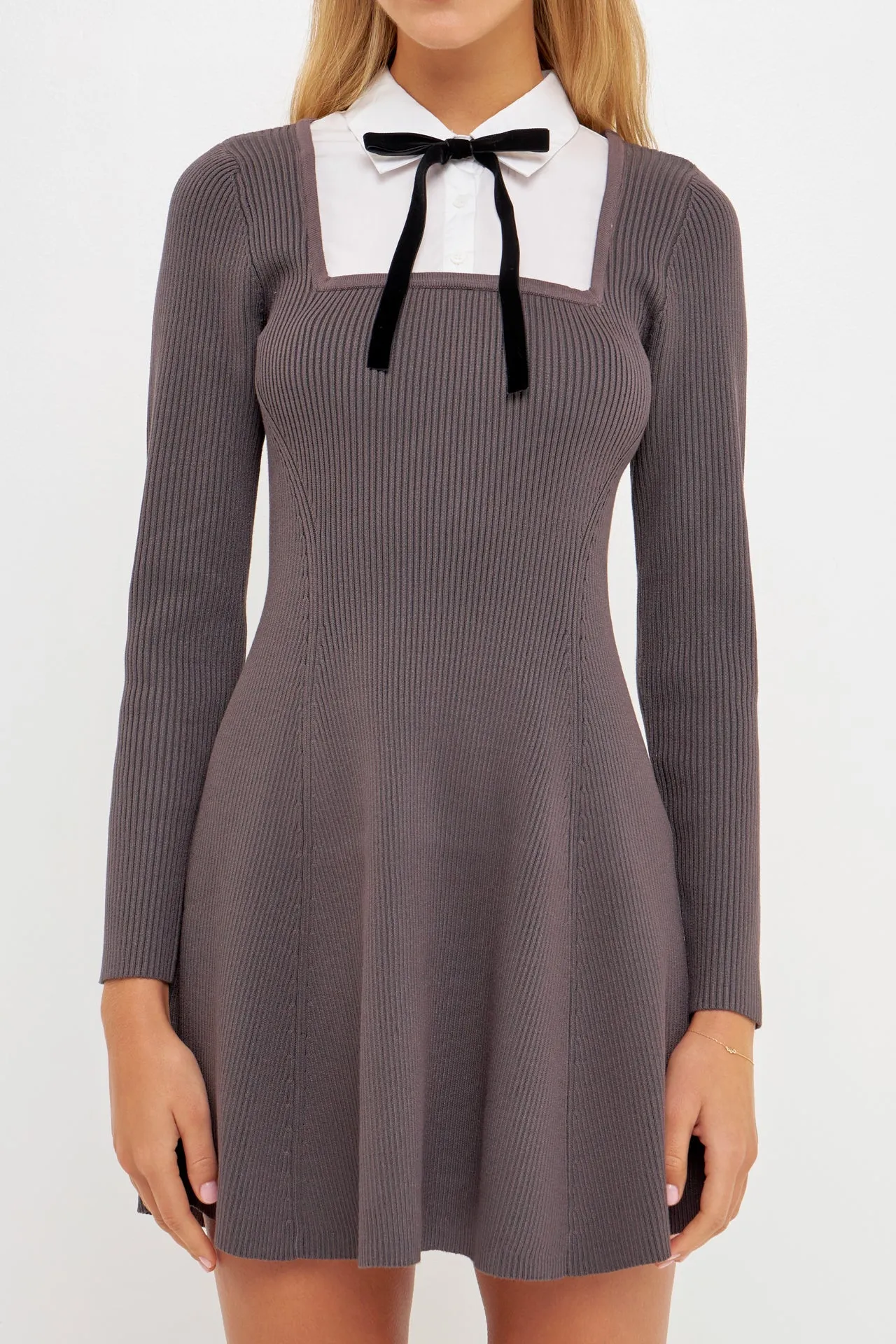 Mixed Media Fit and Flare Sweater Dress