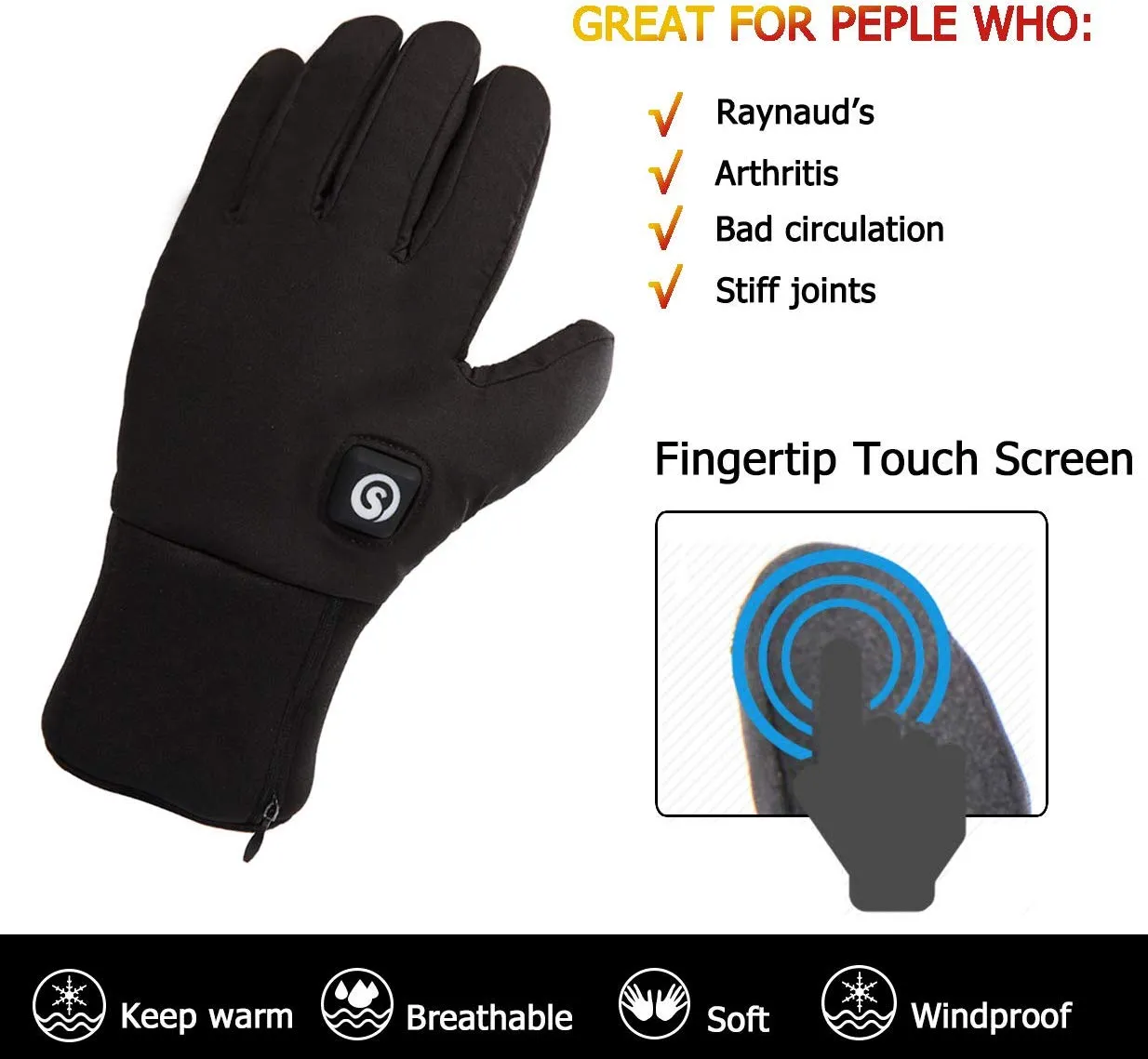 Moderate Thickness Battery Heated Gloves | Fingertip Touch Screen | Savior