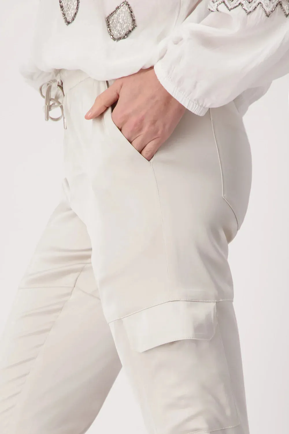 monari Cargo Jogger Satin Pants - Light sand