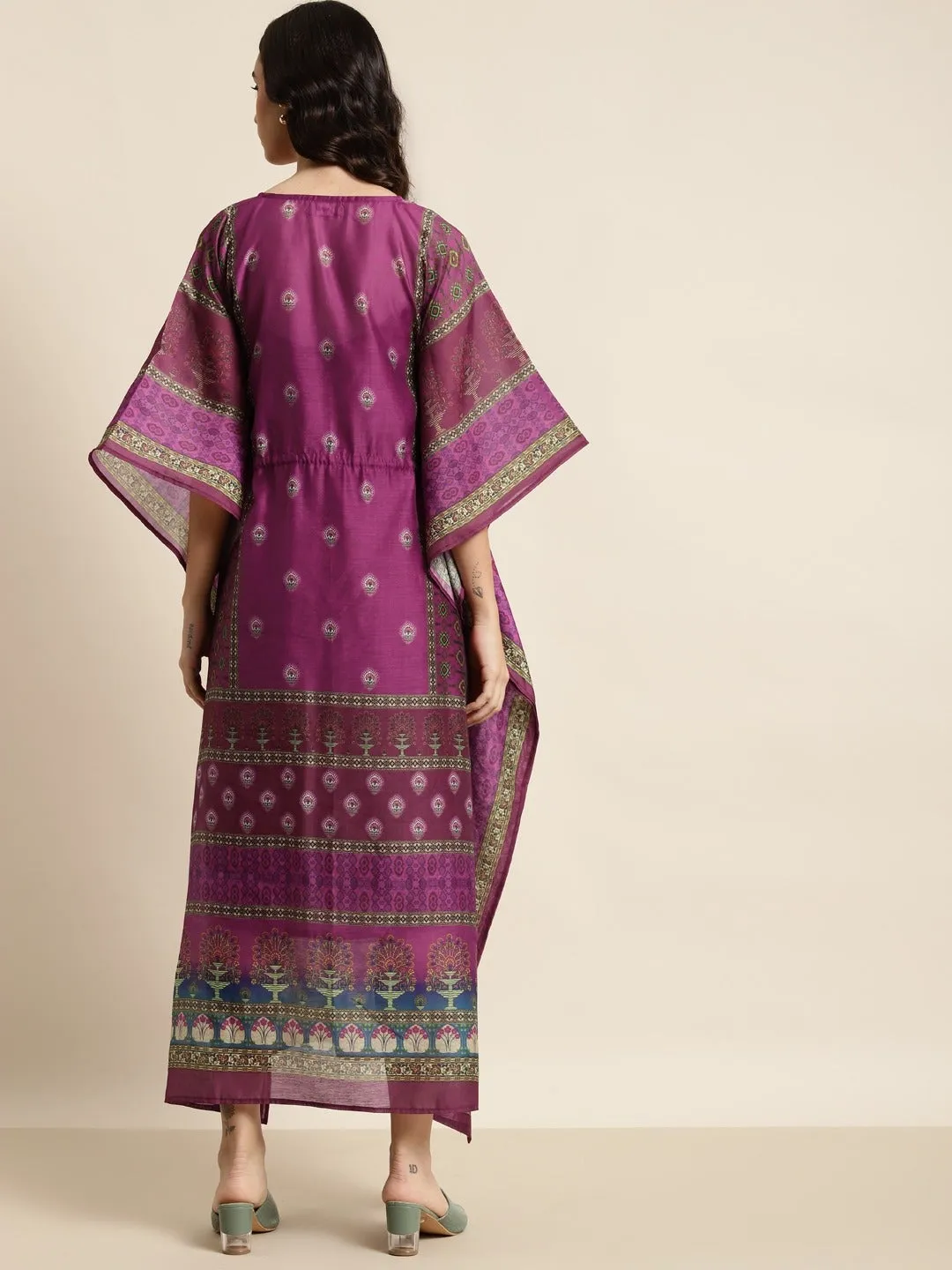 Multi Colour Floral Printed Kaftan With Slip