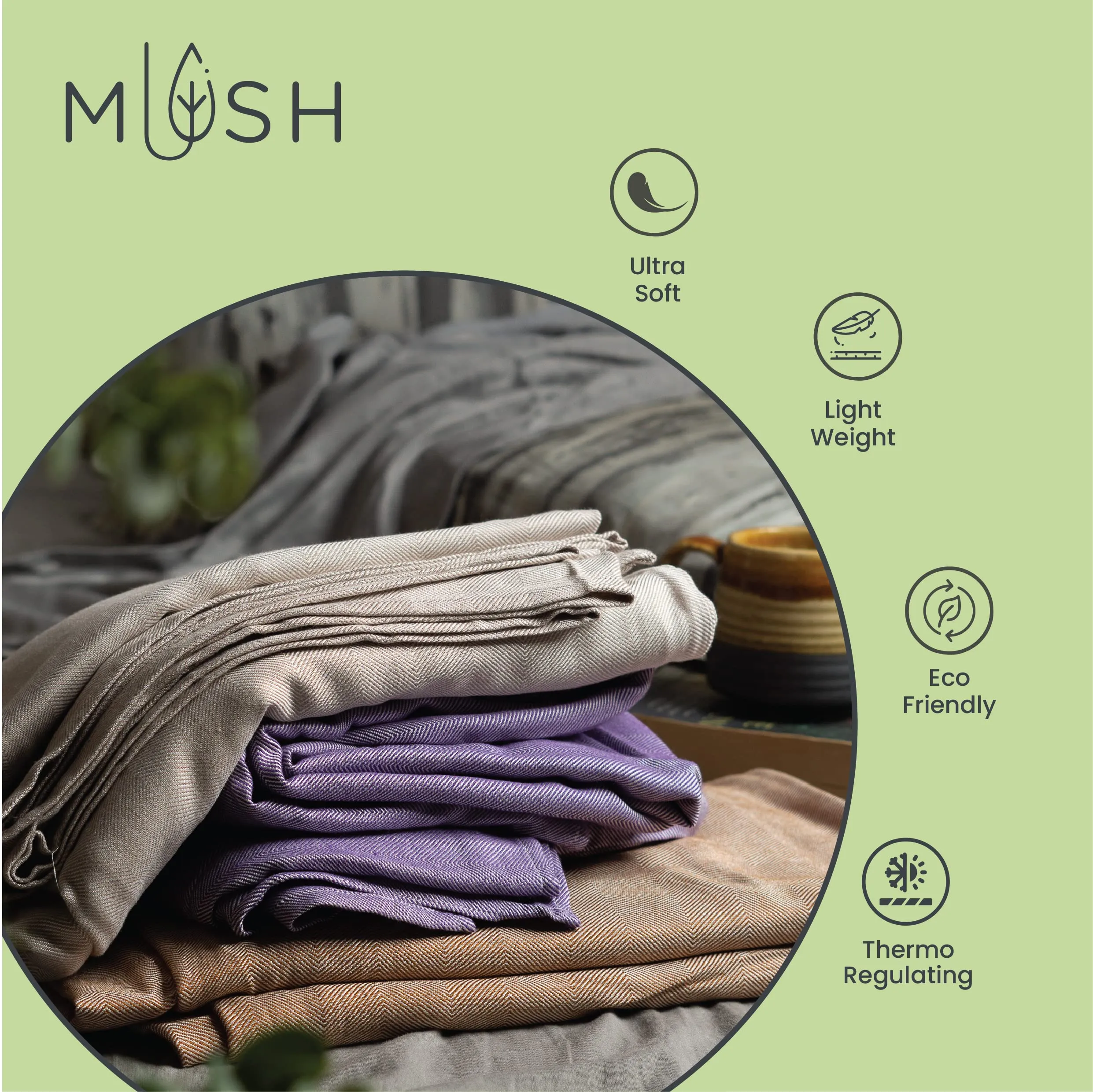 Mush Ultra-Soft, Light Weight & Thermoregulating, All Season 100% Bamboo Blanket & Dohar (Green, Small - 3.33 x 4.5 ft)