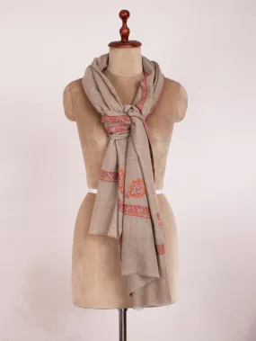 Natural Grey Embroidered Neck Scarf Cashmere