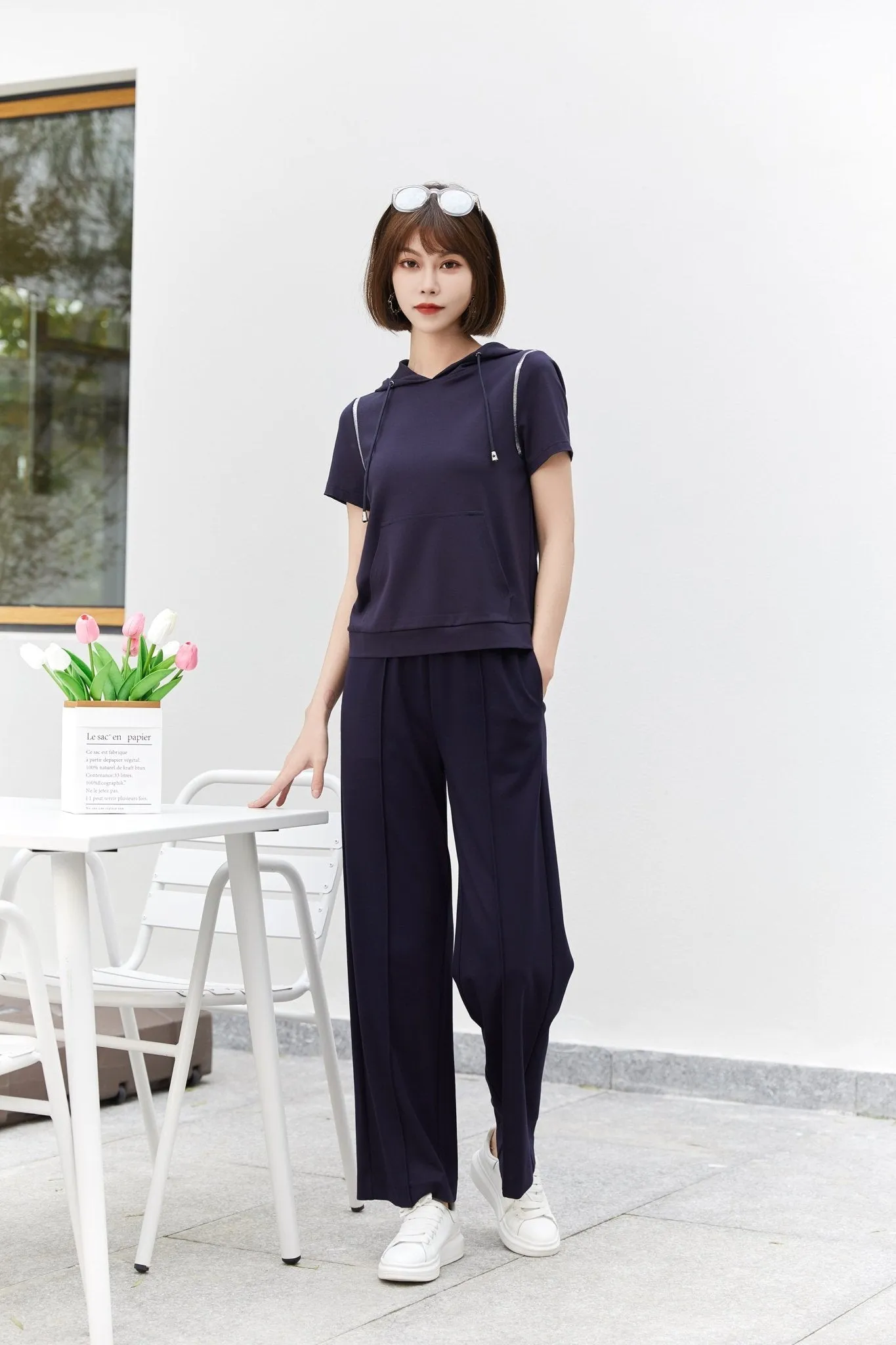 Navy Blue Wide Leg Loose Comfy Pants