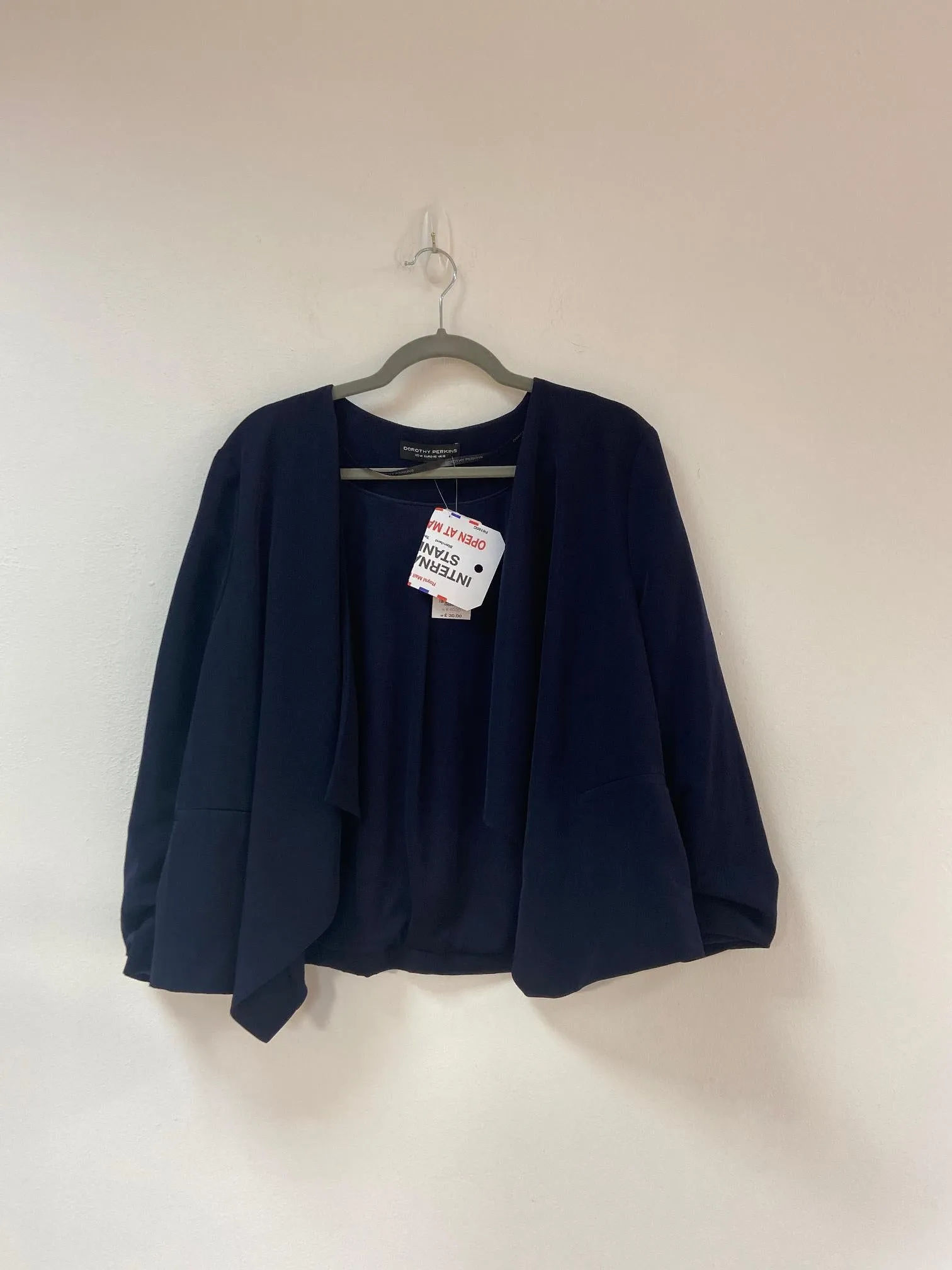 Navy relaxed fit open cropped blazer, Dorothy Perkins, Size 14 (Polyester, Polyester)