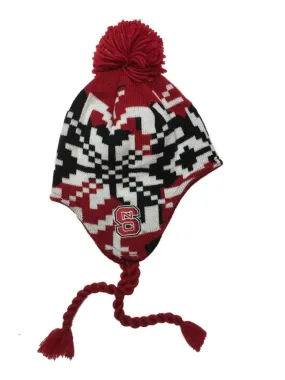 NC State Wolfpack Adidas Black White Red Pattern Trapper Beanie Hat Cap Poof