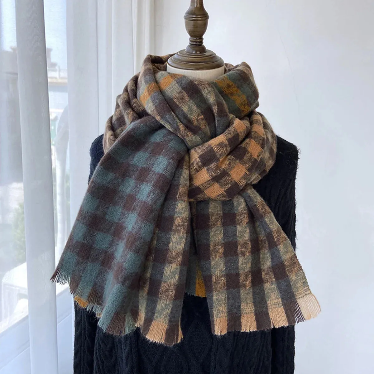 New Cashmere Thicked Warm Blanket Colorful Plaid Long Tassels Soft Wrap Scarf