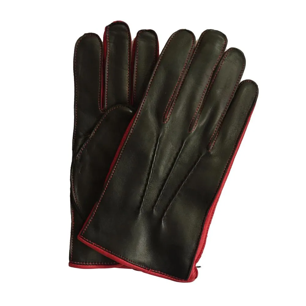 O'Connell - Men's Cashmere Lined Leather Gloves with Contrast Detail